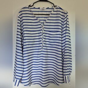 Calvin Klein Blue and White Buttoned Long Sleeve Blouse